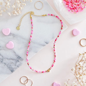 The Rosy Redhead Cute Pink Beaded Love Necklace Accessory