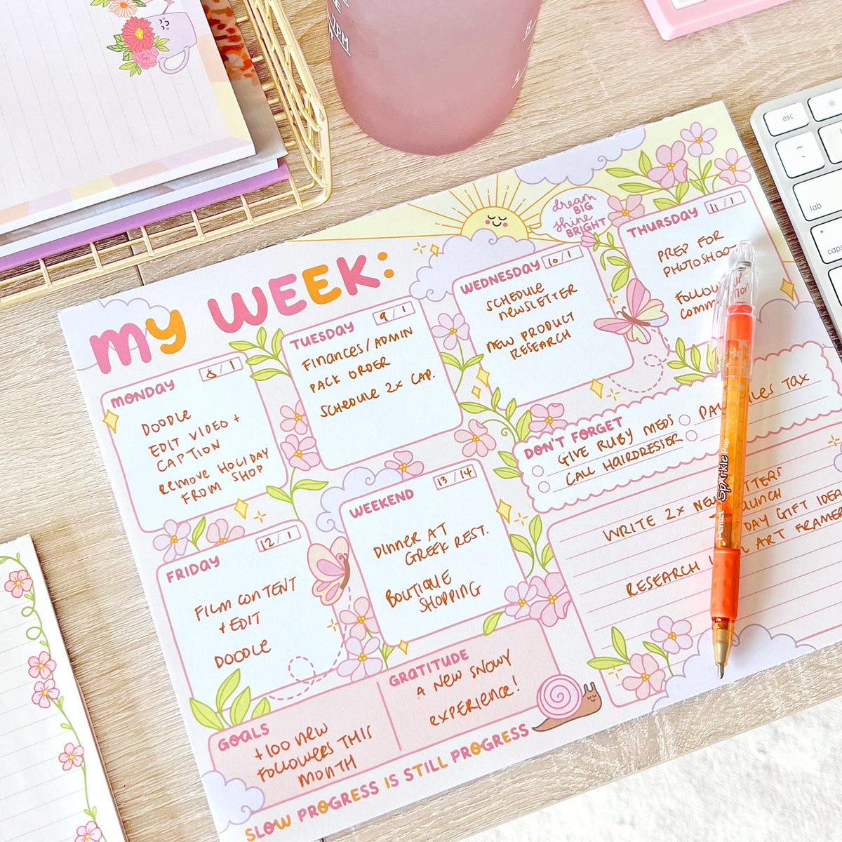 The Rosy Redhead Weekly Cute Happy Notepad Planner