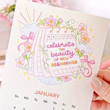 Load image into Gallery viewer, The Rosy Redhead Cute whimsical floral Positive Quote 2026 desk calendar-january