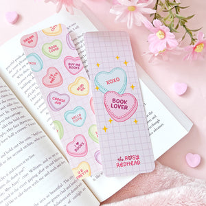 The Rosy Redhead-Bookmark-Cute Pink Candy Heart Love-Book Lover