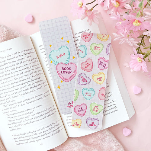 The Rosy Redhead-Bookmark-Cute Pink Candy Heart Love-Book Lover
