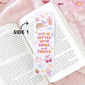 The Rosy Redhead-Cute Girly Happy Quote Bookmark-Life is Better with Books and Treats