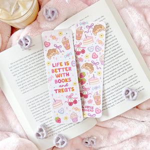 The Rosy Redhead-Cute Girly Happy Quote Bookmark-Life is Better with Books and Treats