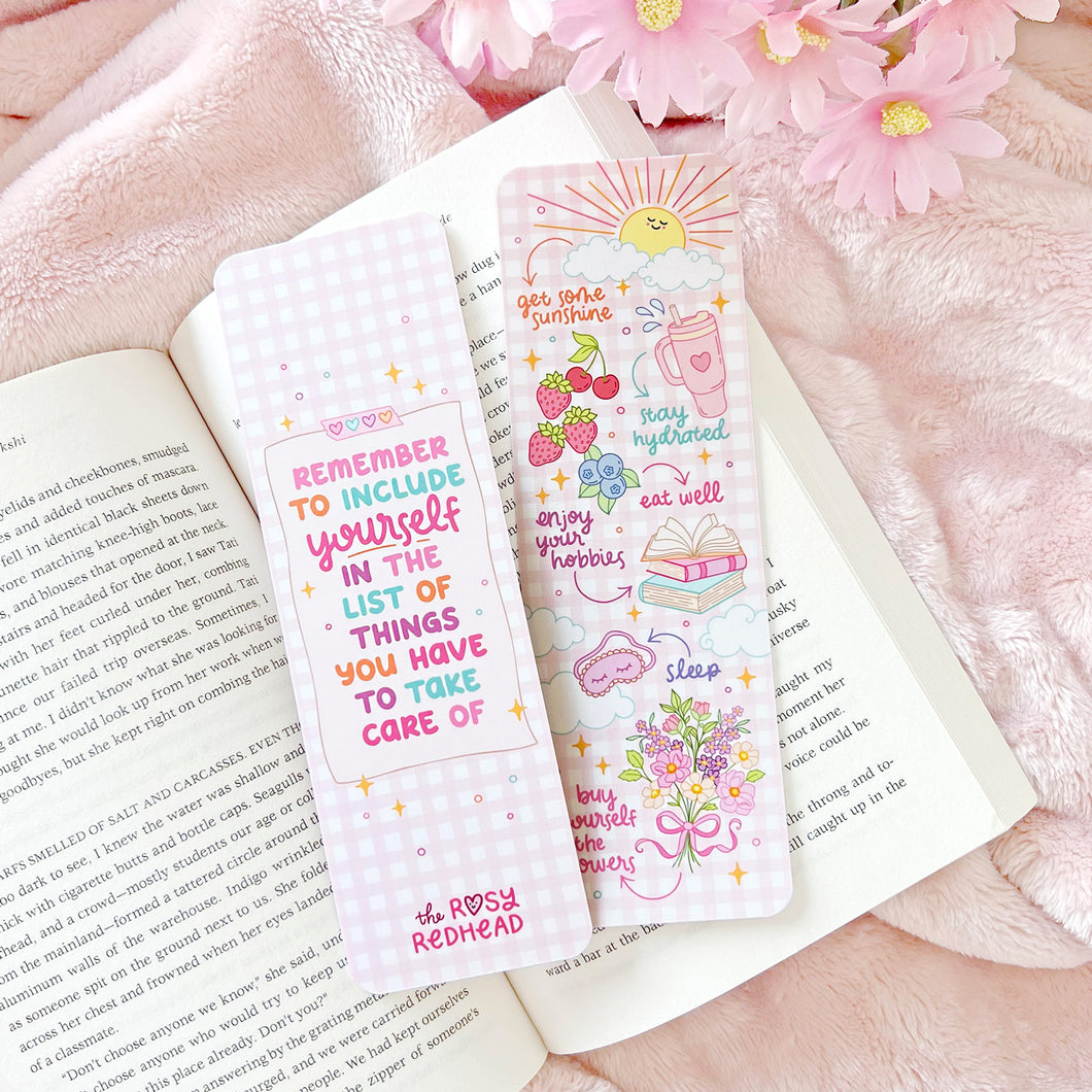 The Rosy Redhead-Cute Self-Care Quote Pink Bookmark-Positive-Reminder