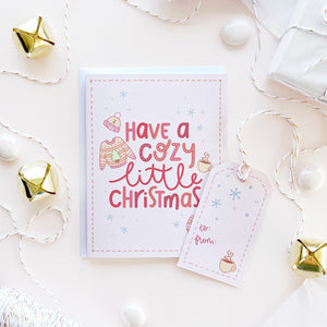 The Rosy Redhead Cozy Christmas Holiday Greeting Card and Cute Gift Tag