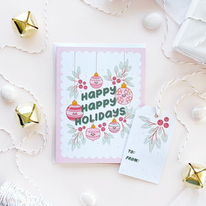 The Rosy Redhead Happy Holidays Christmas Greeting Card and Cute Gift Tag