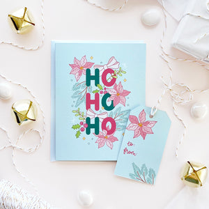The Rosy Redhead Holiday Christmas Greeting Card and cute gift tag
