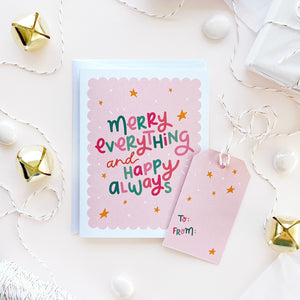 The Rosy Redhead Merry Everything Christmas Greeting Card and Cute Gift Tag