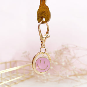 The Rosy Redhead Cute Happy Face Gold and Pink Enamel Keychain