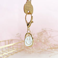Load image into Gallery viewer, The Rosy Redhead Cute Happy Face Gold and White Enamel Keychain
