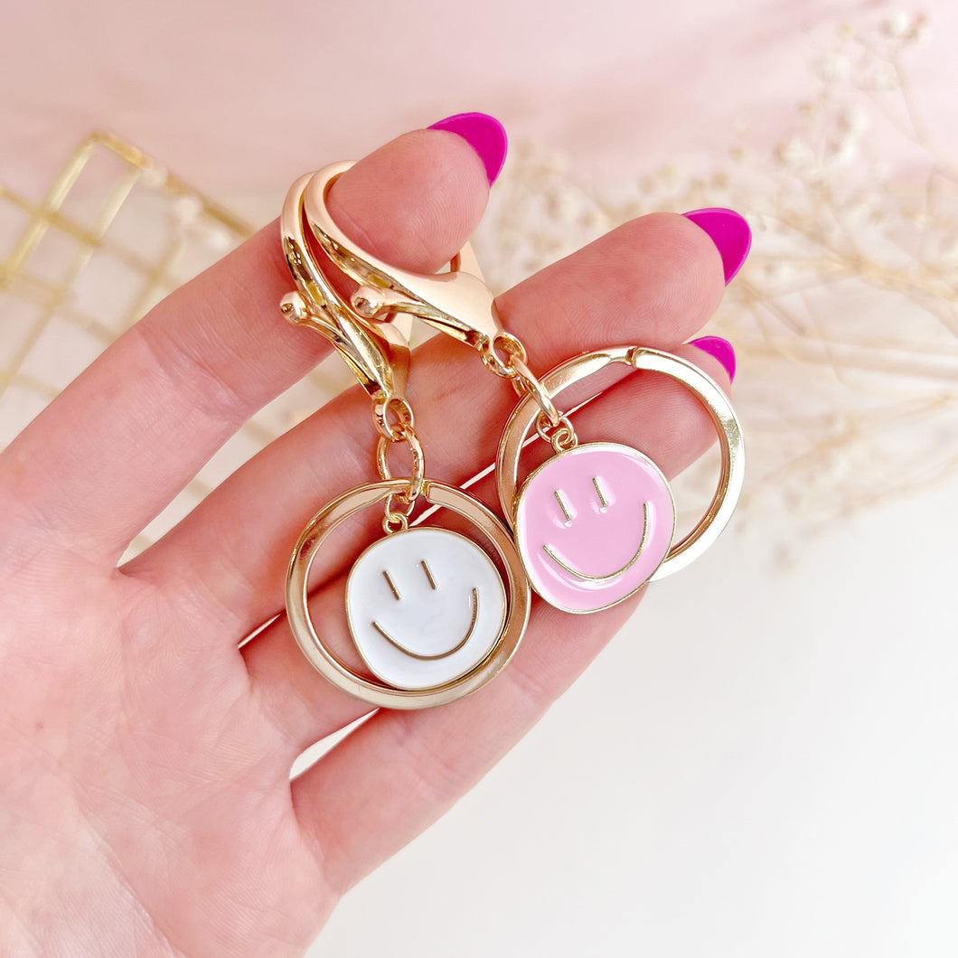 The Rosy Redhead Cute Happy Face Gold Enamel Keychain