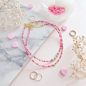 The Rosy Redhead Cute Pink Beaded Love Necklace Accessory