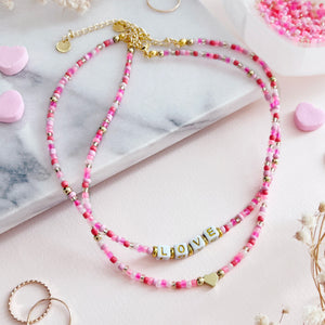 The Rosy Redhead Cute Pink Beaded Love Necklace Accessory