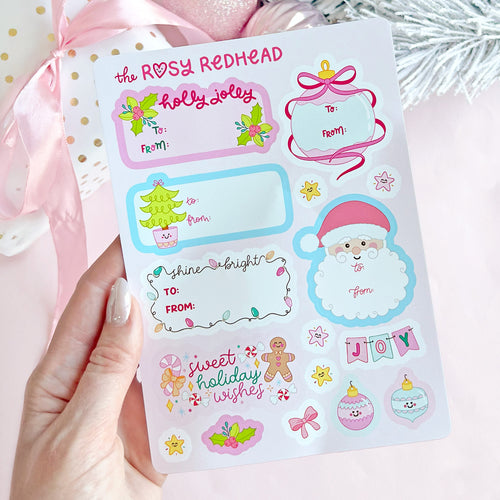 The Rosy Redhead Christmas Gift Labels Cute Holiday stickers Sheet