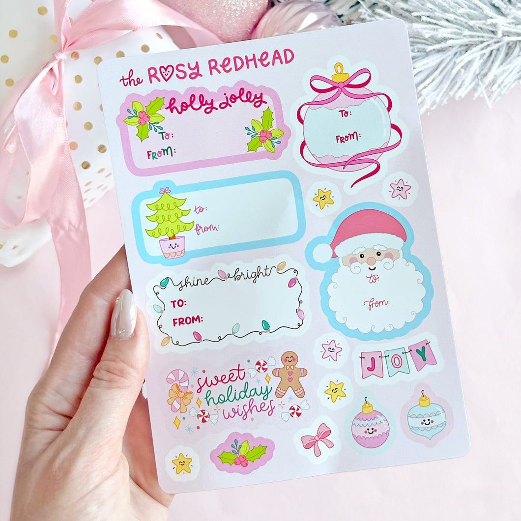 The Rosy Redhead Christmas Gift Labels Cute Holiday stickers Sheet