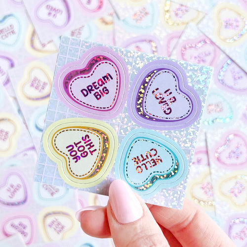 The Rosy Redhead-Sticker Sheet-Cute Candy Heart Positive waterproof stickers-Sweet Words