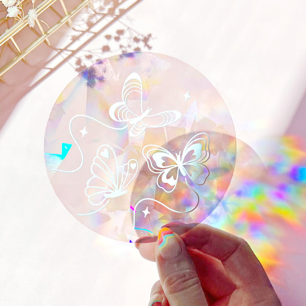 The Rosy Redhead Suncatcher Decal Rainbow Butterflies
