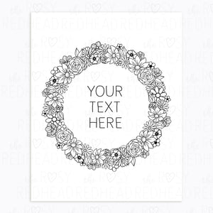 The-Rosy-Redhead-Art-Print-Floral Wreath-Custom-Black White