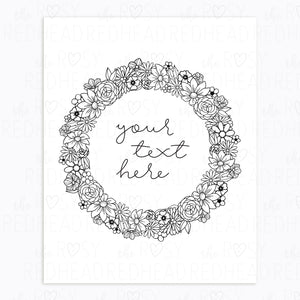 The-Rosy-Redhead-Art-Print-Floral Wreath-Custom-Black White