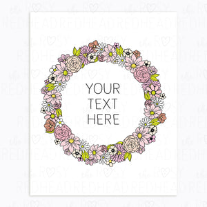 The-Rosy-Redhead-Art-Print-Floral Wreath-Custom-Pink flowers