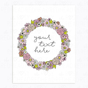 The-Rosy-Redhead-Art-Print-Floral Wreath-Custom-Pink Flowers