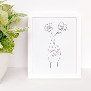 The Rosy Redhead-Fingers Crossed Flowers-Gallery Wall Print Black White