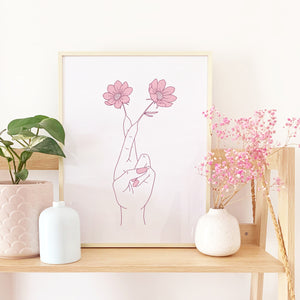 The Rosy Redhead Fingers Crossed Optimistic Floral Line Art Art  Print