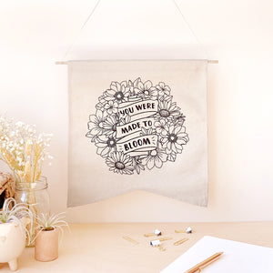 The Rosy Redhead-Hanging Canvas-Floral Bloom Positivity Banner