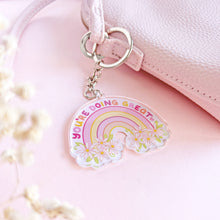 Load image into Gallery viewer, The Rosy Redhead Acrylic Keychain Rainbow Purse charm
