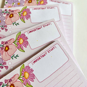 The Rosy Redhead Oopsie floral notepad