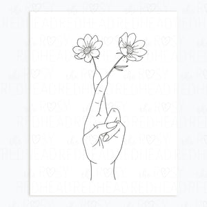 The Rosy Redhead-Art Print-Fingers Crossed-Modern Simple Floral Line art