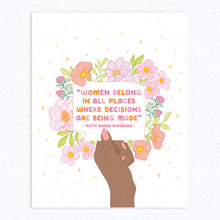 Load image into Gallery viewer, The Rosy Redhead-Women Belong in All places Ruth Bader Ginsburg Quote Art Illustration Print
