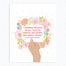 Load image into Gallery viewer, The Rosy Redhead-Women Belong in All places Ruth Bader Ginsburg Quote Art Illustration Print