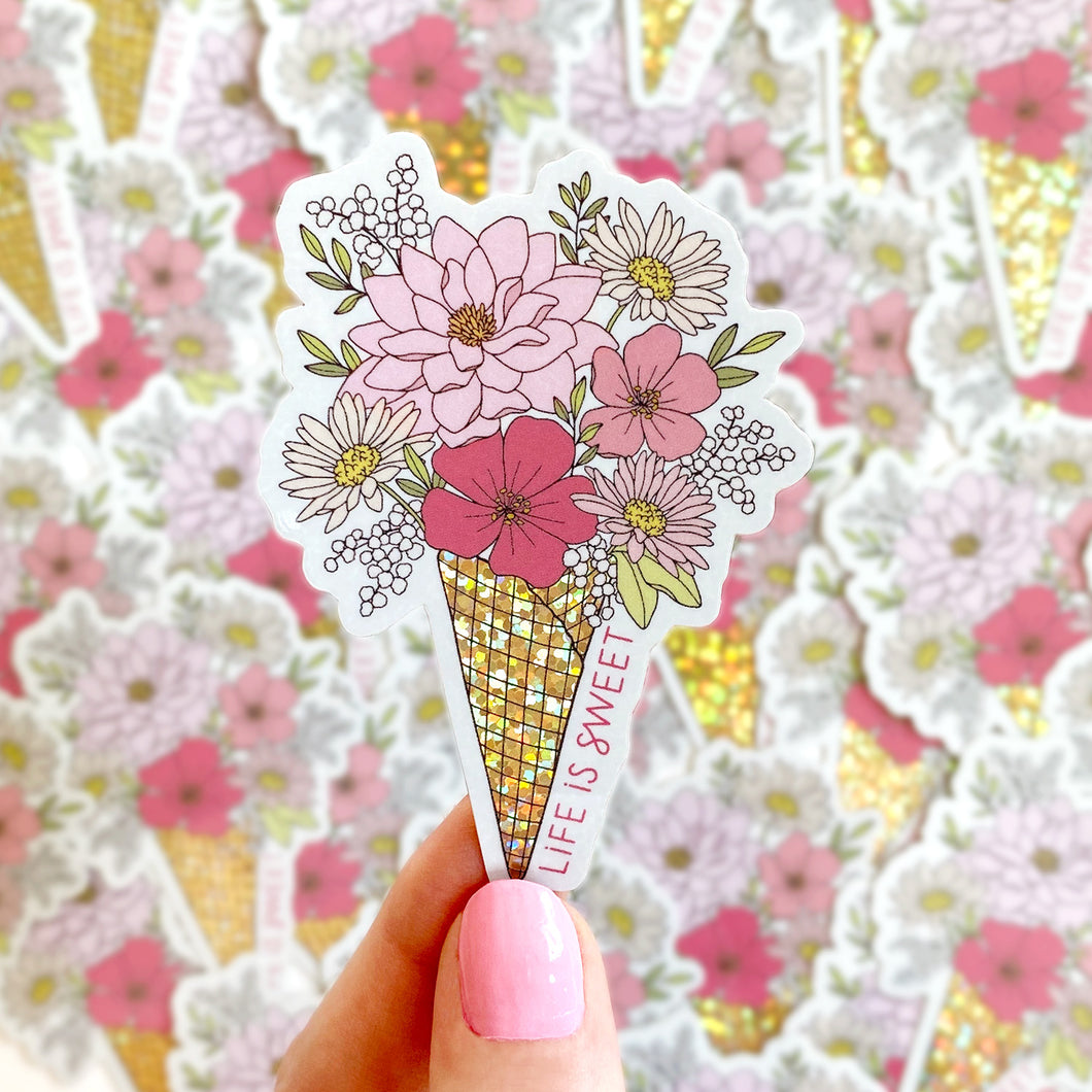 The Rosy Redhead-Ice Cream Flowers Sweet-Waterproof Floral Sticker