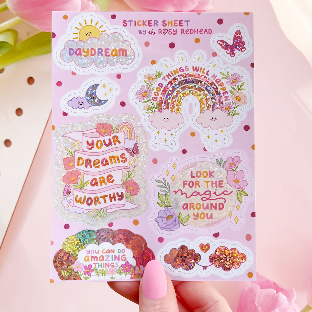 The Rosy Redhead-cute waterproof sticker sheet glitter