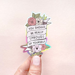 The Rosy Redhead Waterproof Holographic Sticker Proud