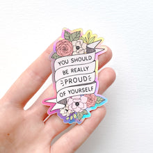 Load image into Gallery viewer, The Rosy Redhead Waterproof Holographic Sticker Proud