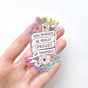 The Rosy Redhead Waterproof Holographic Sticker Proud