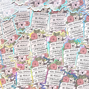 The Rosy Redhead Waterproof Holographic Sticker Proud