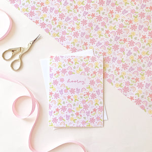 The Rosy Redhead Greeting Card floral happy wrapping paper set